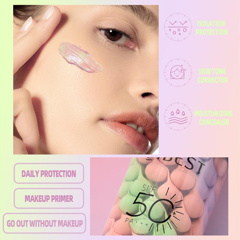3-in-1 Color Correcting Facial Serum,Moisturizing Primer, , SPF 50 PA++ +Brightening Primer for Even Skin Tone, OilControl & Refreshing, Purple, Pink & GreenTones