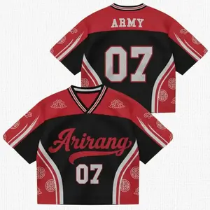 Custom 07 Kpop Fan Jersey | Arirang Hanbok Style Black Red Concert Outfit 2026 | Traditional Korean Aesthetic Oversized Mesh Baseball Shirt Women