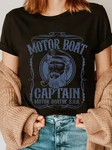 100% Cotton Motor Boat Captain Funny Pontoon Boating Motor Boatin Lake T-Shirt