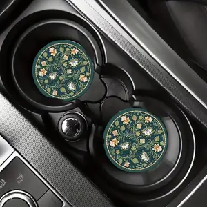 Floral Pattern Car Coaster, Waterproof Car Round Cup Mat, Universal Car Cup Pad, Car Interior Decoration Accessories, Car Interior Accessory, Aesthetic Car Accessory