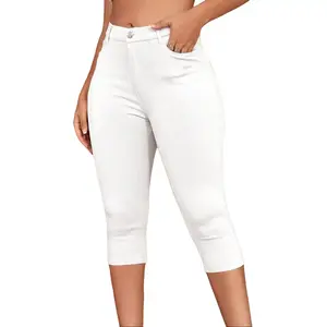 Rave White Slant Pocket Shapeable Skinny Capri Pants Daily Casual Out Dating Cropped Trousers Fit Slim Bottom Women Fabric Womenswear Stripe Striped baggy sweatpants camo pants cargo pants women