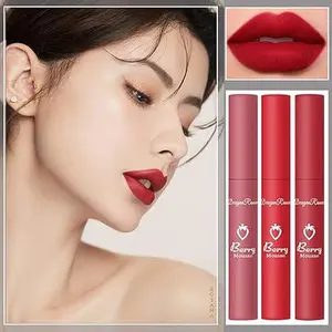 3Pcs Butter Strawberry Set,Non-stick Cup Lip Gloss,Waterproof Lip Glaze,Long-lasting Lipstick Set,Matte Lipgloss, Makeup Cosmetic, Birthday, Anniversary, Graduation Makeup,Gift for Women Girls