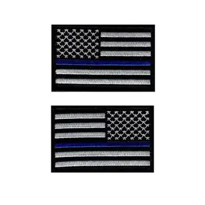 Police Law Enforcement Thin Blue Line USA Flag Reverse Bundle of 2 pcs Hook Patch