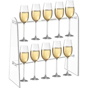 Champagne Wall Holder for Party, 2-Tier Clear Acrylic Champagne Glass Holder Stand Stemware Champagne Tower Hold 10 Cups Flute Stand Cocktail Tree Stand for Drinks Wine Glass Display Rack