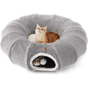 ZOMISA  Tunnel Bed for Indoor Cats, Cute  Donut  Tunnel for Small Large Cats, Peekaboo Pet Cave Play Tunnel for Kitten/,Grey