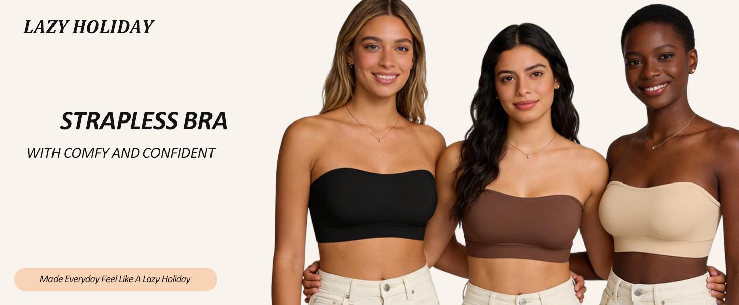 Strapless Bras for Women Wireless Push Up Non-Slip Bandeau Bra Seamless Clear Straps TubeTop Padded Bralette with Silicone Grip and High Elasticity Fabric