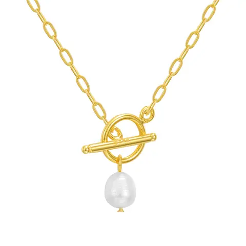 EVRY JEWELS Gold or Silver Plated Women's Pearl Link Necklace