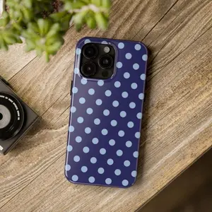 Tough Polka Dot Smartphone Case, Navy & Light Blue Preppy Vintage Pattern, Cellphone Shell for iPhone 11,12,13,14,15,16,17 Pro Max Air Plus - Handheld Phone Accessories