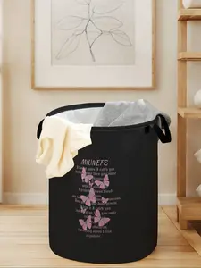 Butterfly Print Laundry Basket with Handle, Durable Foldable Clothes Storage Bin, Large Capacity Toy Organizer for All Seasons, Collapsible Laundry Hamper