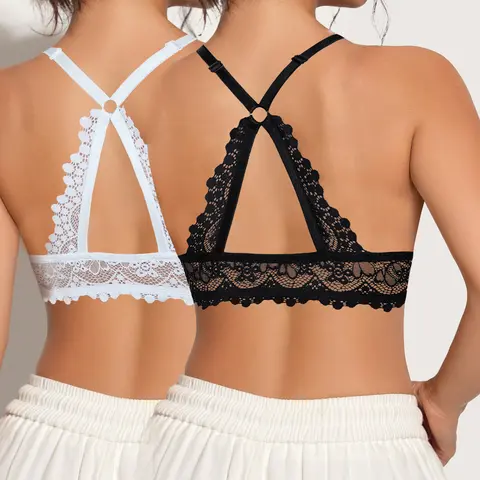 Women's 1-2PCS Front Closure Underwire Backless Push Up Lift Bra Set - Basic Elegant Style, Soft Lace Back, Adjustable Straps, Breathable Fabric, Everyday Underwear for Halloween, Christmas, Family Gatherings