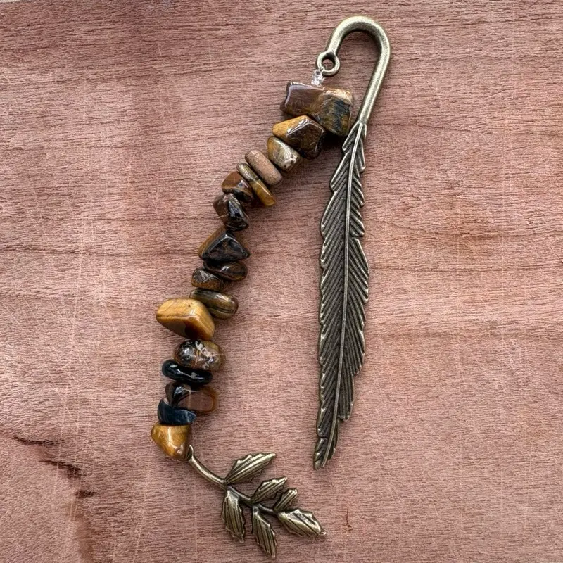 Bible Bookmark: Tiger Eye w/ Leaf Charm