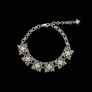 18K White Gold Plated Floral Bracelet | Vintage Crystal Flower Chain Bracelet for Women | Elegant Adjustable Jewelry
