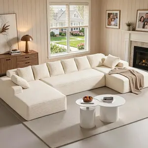 131'' Large Sectional Couches with Chaise Lounge, U-Shaped No Assembly Required Deep Seat Modular Cloud Sofa for Living Room 1PCS, Bedroom Space Adaptable Cloud Sofa