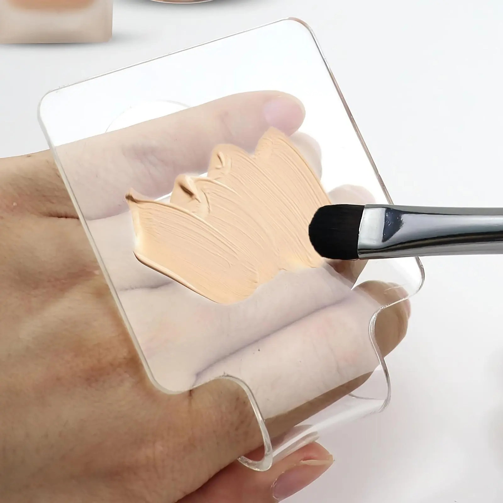 [1pc Portable Foundation Art Palette] 1pc Square Foundation Art Palette Handheld Cosmetic Mixing Palette Transparent Portable Ideal For Travel Daily Makeup Cosmetic Makeup Tool