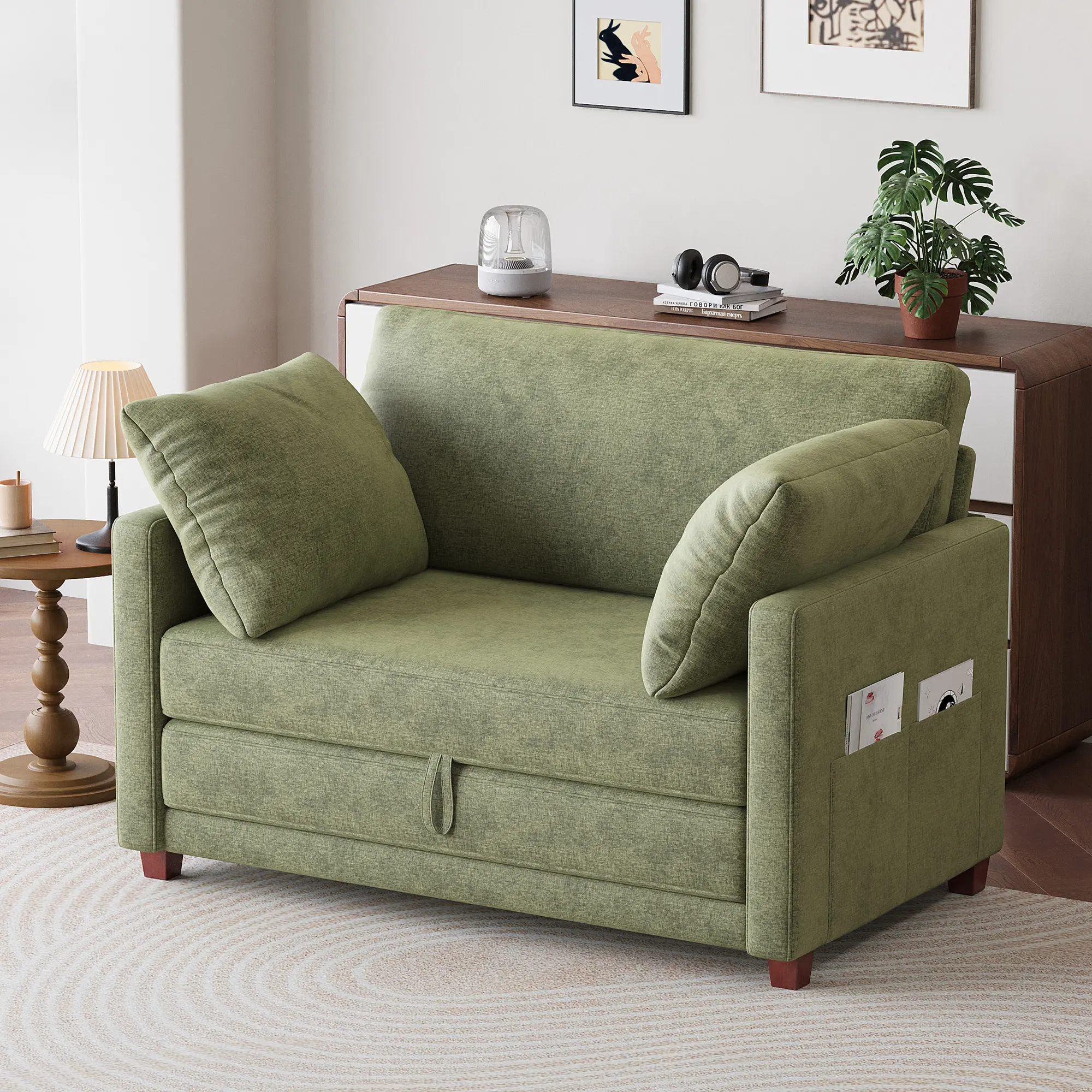 GuroMagicSofa 51 In Modern Foldable Loveseat Sofa Bed - Single 1-Person Futon with Storage Pocket, Space-Saving Pre-Assembled Indoor Comfort Furniture
