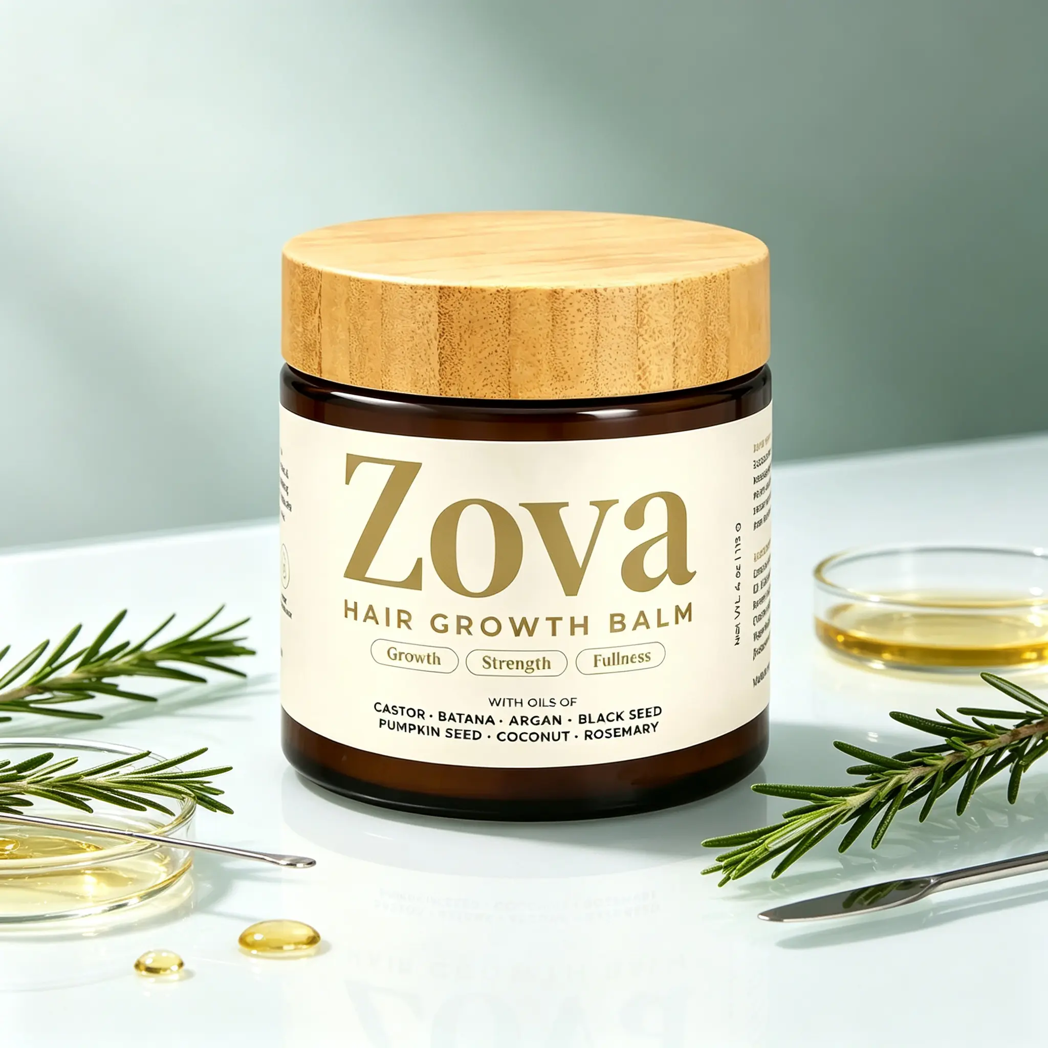 Zova Organic Hair Growth Balm - Enriched with Batana Oil, Black Seed Oil - Natural Scalp Treatment for Loss Prevention, Weak Root Strengthening, Visibly Thicker, Fuller Volume