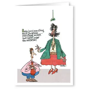 Funny Christmas Card - Eddie Doesn't Appreciate Mistletoe - 18 Cards and Envelopes