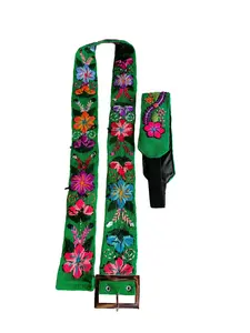 Floral Hand Embroidered Belt Headband Set Multicolored Flowers