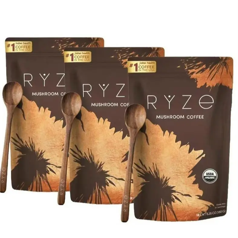 3 Piece RYZE Mushroom Coffee USDA Organic with 6 Adaptogenic Mushrooms and MCT Oil LU USA Grown Instant Coffee for Better Energy, Focus, Digestion, Immunity with Turkey Tail, Shitake, Lion's Mane, 30 Servings Vitamin
