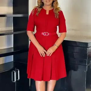 summer spring clothes 2025 new Plus-size Women's Autumn Fashion Elegant Temperament Solid Color Five-quarter Sleeve African Dress