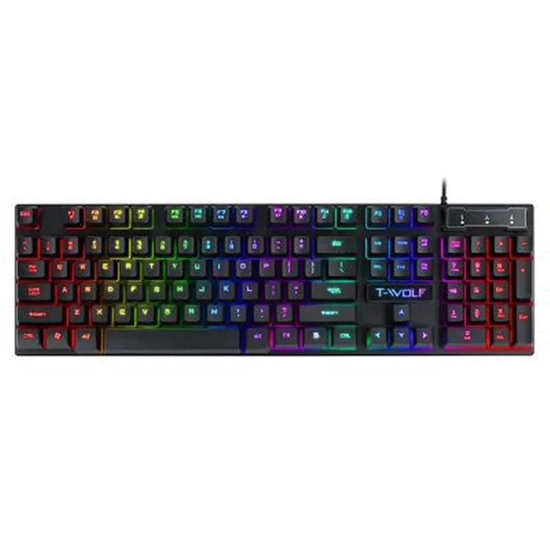 T-WOLF Gaming USB Wired Keyboard with Luminous Backlight Floating Keys Durable ABS Construction 440x130x30mm for Precision and Comfort