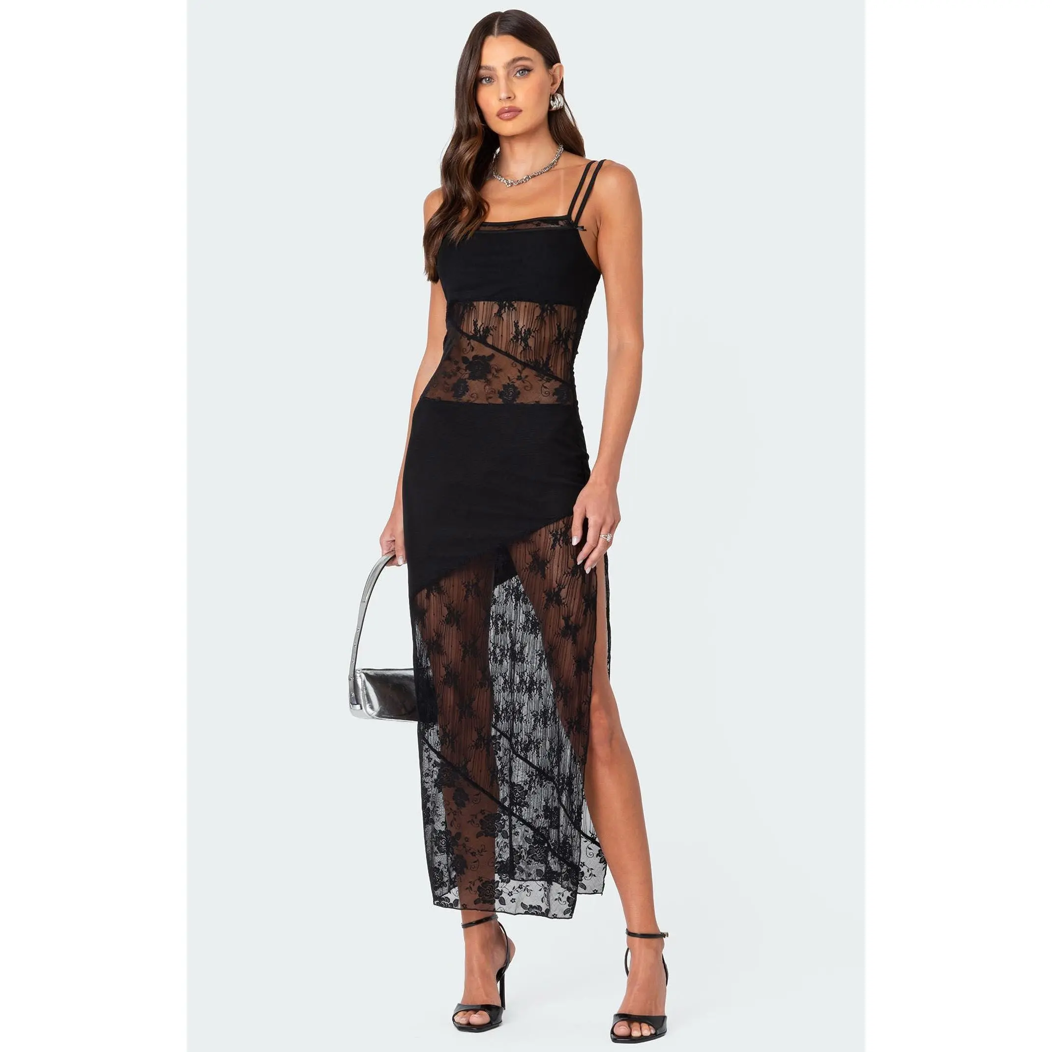 Edikted Women's Sheer Mesh & Lace Patchwork Maxi Dress - TikTok Shop