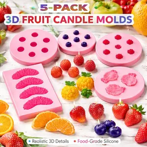 Multipurpose Fruit Shaped Molds 5 Pcs – 3D Silicone Mold for Jelly, Candle, Soap, Chocolate, Cupcake Decor – Pineapple Strawberry Blueberry Orange