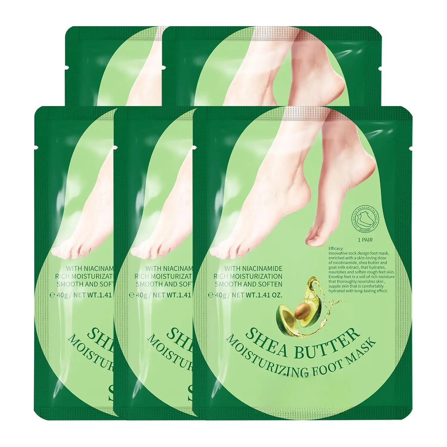 Moisturizing Foot Mask with Shea Butter and Goat Milk, Hydrating Foot  for Dry Cracked , Dry  Moisturizer for Soft and Smooth Touch  - Men Women - 5 Pairs