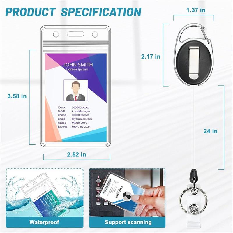 2 Pack ID Badge Holder with Retractable Reel Clear Vertical Card Heavy Duty Carabiner