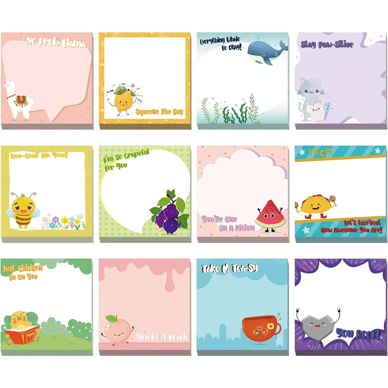 12 count Fun Inspirational Sticky Notes 3 x 3 Inch Motivational Notepads Cute  Positive Appreciation Sticky Notes Positive Gifts for Teacher Nurse Coworkers Studying Supplies( Style)