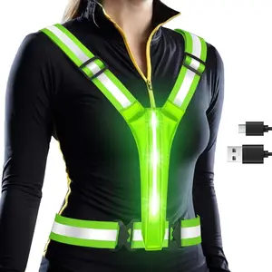 LED Reflective Vest Safety Gear, Light Up Vest for Night Walking Cycling, High Visibility Running Vest with Reflective Strips