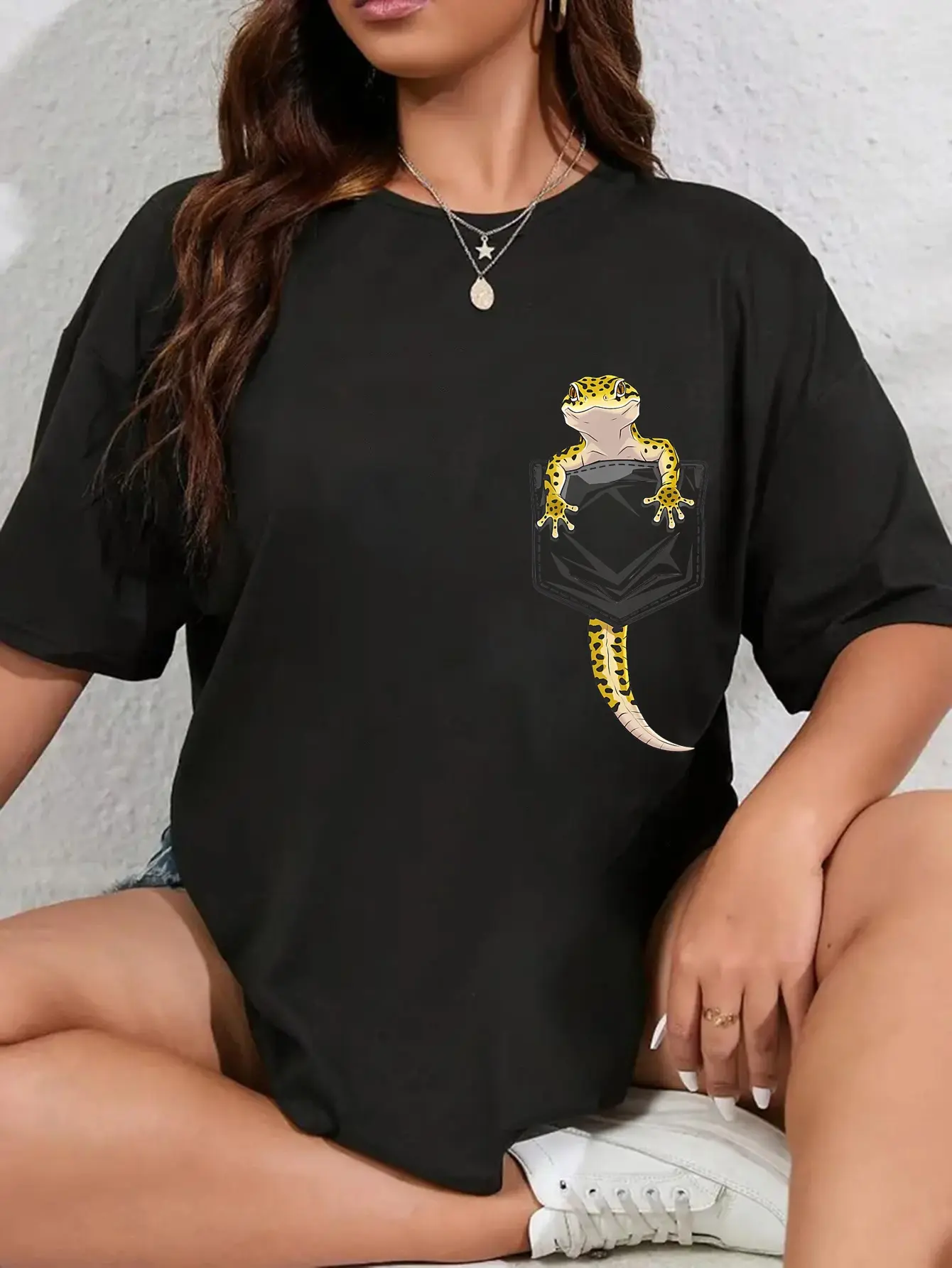 100% Cotton Cute Lizard Reptile Leopard Gecko Pocket Gifts Men Women T-Shirt