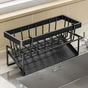 Multifunctional Kitchen Sink Organizer Rack, Stainless Steel Draining Holder for Sponges, Cloths & Utensils, Home Use Storage Solution Drainage Rack