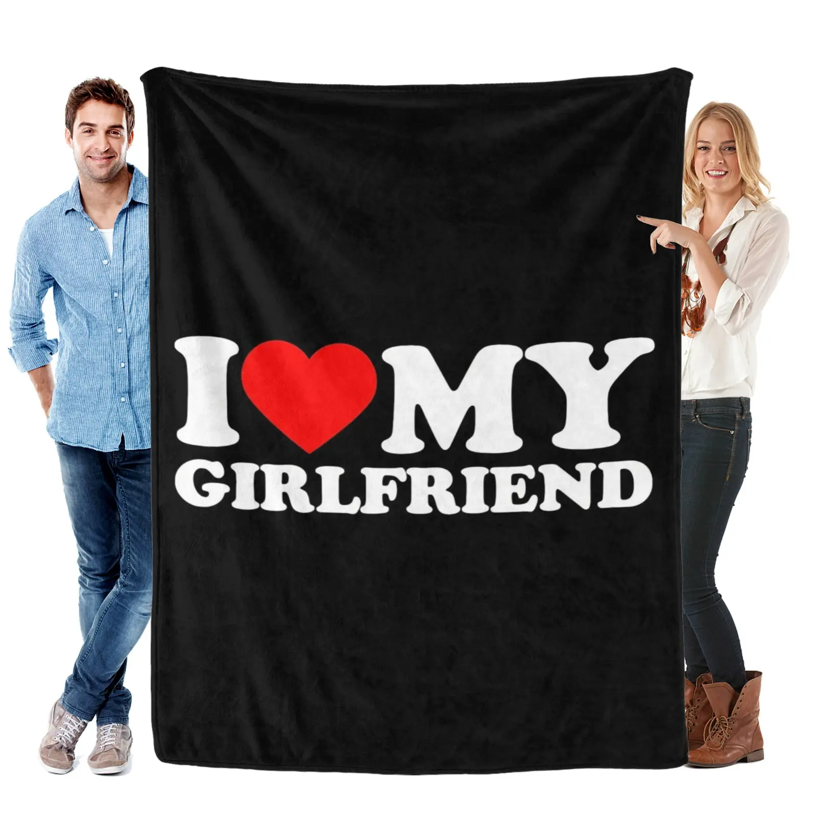 I Love My Girlfriend Simple Blanket - Warm Loving Print Flannel Flannel Blanket, Cozy Decor for Bedroom & Romantic Fans, Flannel Throw Blanket, Personalized Flannel Blanket