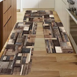 Wood Grain Pattern Kitchen Mat, 3 Counts/set Non-slip Farmhouse Kitchen Rug, Rectangle Floor Mat, Decorative Carpet for Home Living Room Bedroom Kitchen
