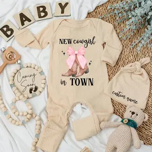 Personalized New Cowgirl in Town Baby Girl Bodysuit, Matching Family shirt, Western Coming Home Outfit, Cowboy Boots Shower Gift, Custom Cowgirl Romper