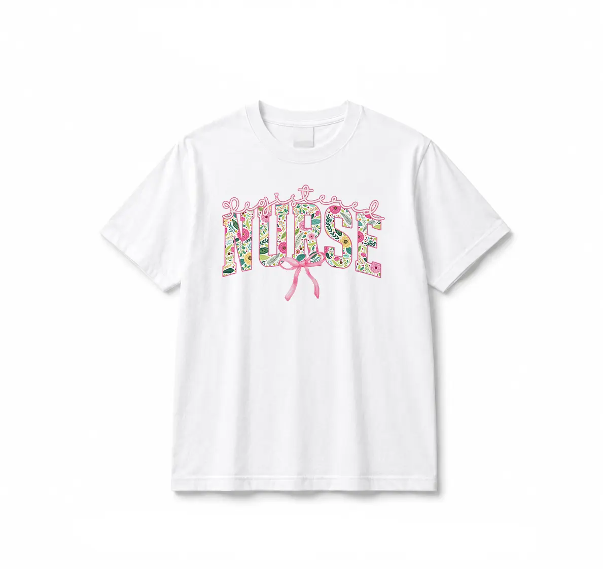 Women's Floral Registered Nurse Shortleeve T-Shirt - Pink Girly Aesthetic RN Coquette Tee, Everyday Casual Fit, Nursing School Graduate Gift for Nurse Week