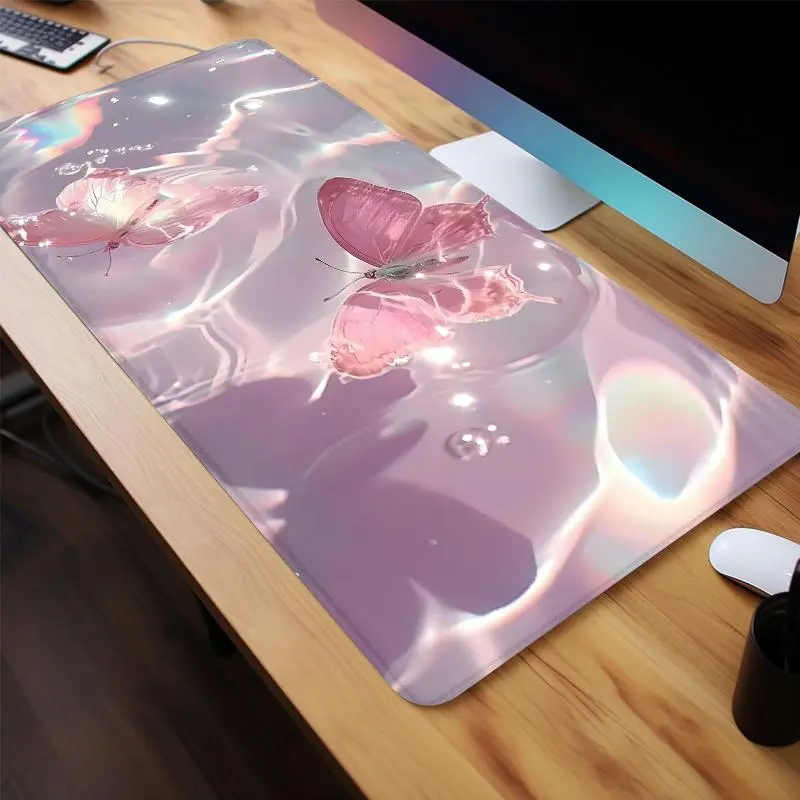 Butterfly Pattern Mouse Pad, Large Gaming Mouse Pad, Non-slip Rubber Base Stitched Edge Desk Pad for Laptop Desktop, Cute Office Desk Accessories, Desktop Accessory, Computer Desk Mat