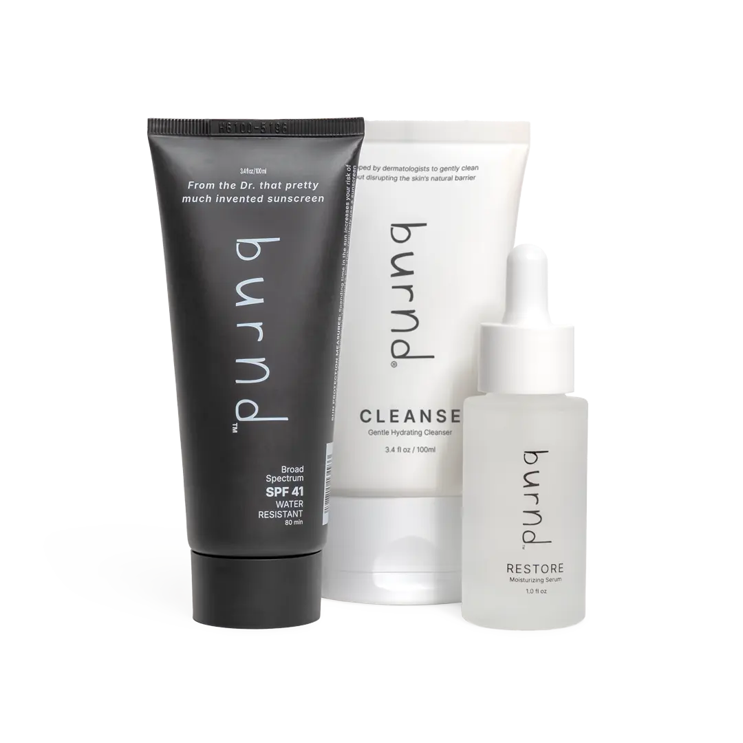 burnd Essential Skincare Bundle | Cleanse + Restore Serum + SPF41 | Protect, Hydrate & Support Skin Barrier