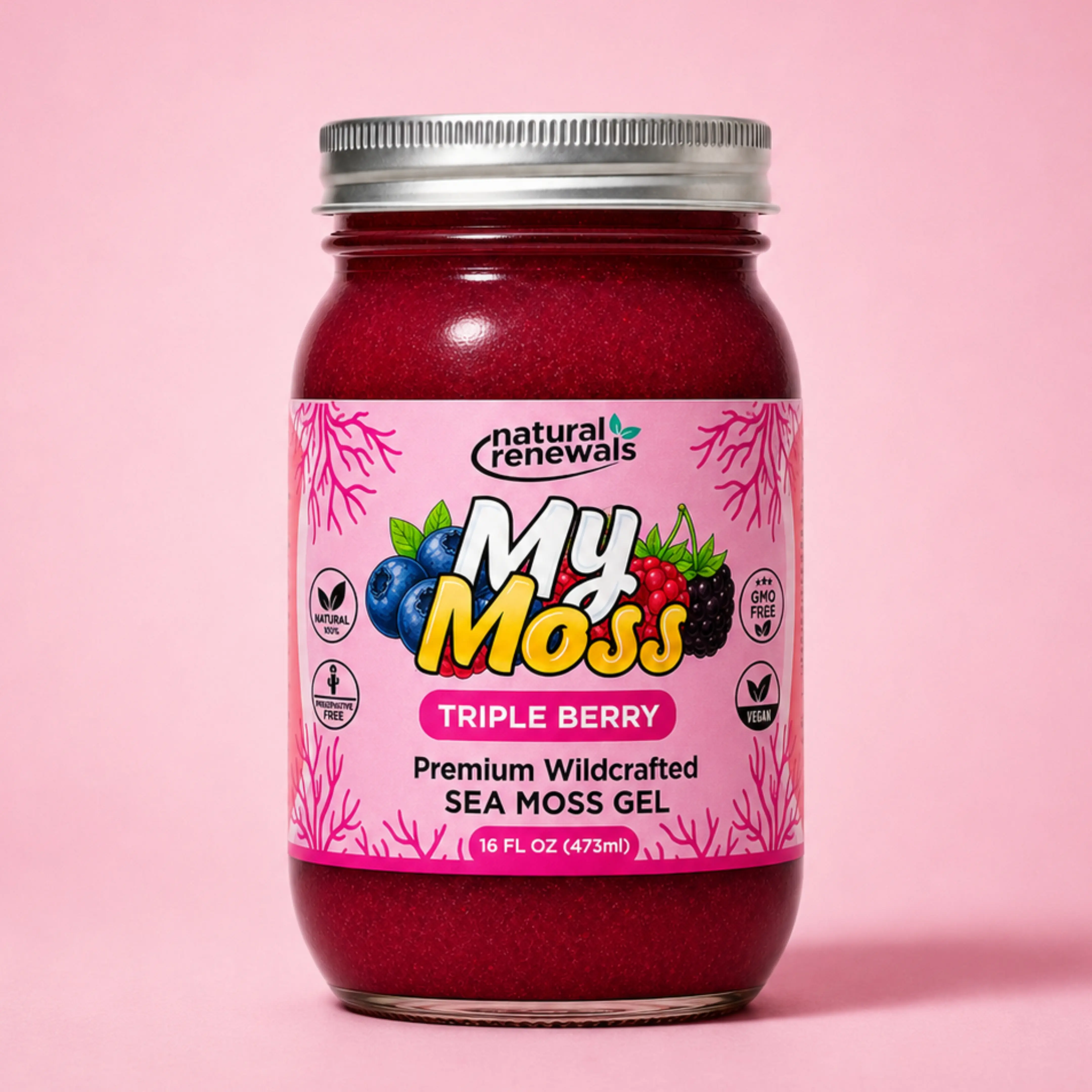 My Moss Sea Moss Gel – Triple Berry | Wildcrafted Superfood, 100% Organic, Raw Seamoss gel, Vegan, Mineral-Rich, Vitamin-Rich, No Preservatives,