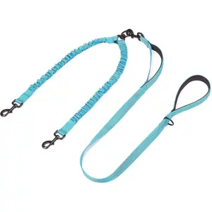 Dog Leash for 2 Dogs, Double Dog Leash with Tangle Free Swivel and Reflective Bungee for Dual Small Medium Large Dogs (18~120 lbs, Blue)