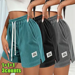 Women's Elegant Casual Corduroy Hot Pants, Lightweight Breathable, Elastic Drawstring Waist with Back Pockets, Perfect for Office, Dating, Beach, Outdoor Vacation & Daily Casual Wear