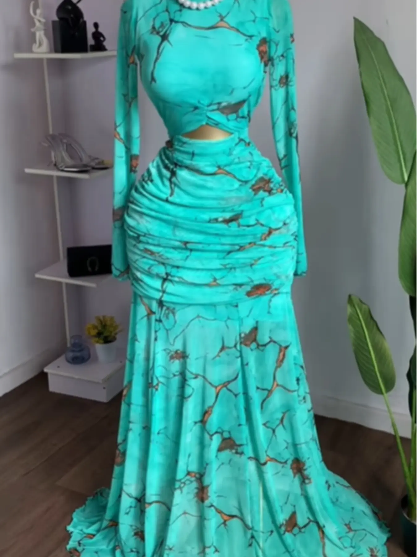 long sleeve casual long dresses Floral V-Neck Long-Sleeve Dress | Blue Maxi Dress