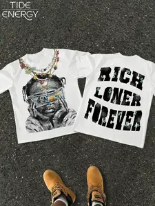 Men's 'forever Rich Solo Traveler' Money Vision Print T-Shirt, Hip Hop Street Style, Dollar Bill Eye Cover Design, Show Individuality