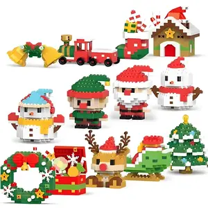 anta & Reindeer Christmas Micro Bricks, 12PCS Building Blocks, Desktop Decor & Perfect Christmas Gift for Kids