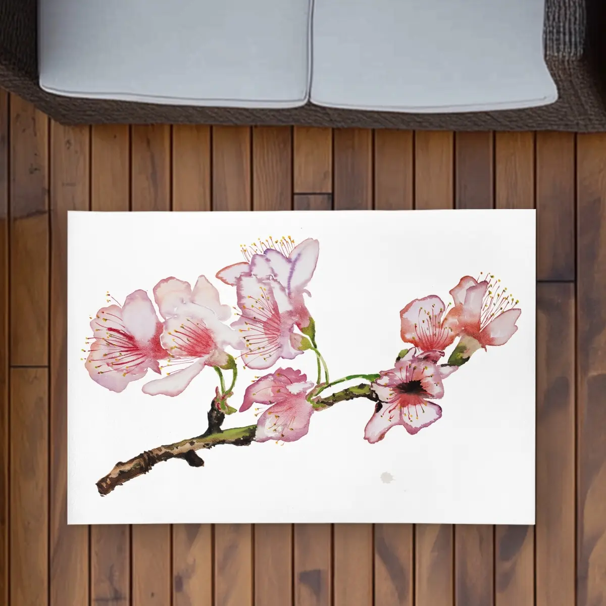 Begin Home Decor C1ROAR23IHY0YN Soft 2x3 ft. Pink Cherry Blossom Branch Rectangle Indoor-Outdoor Area Rug for Home Decor, Soft Rug