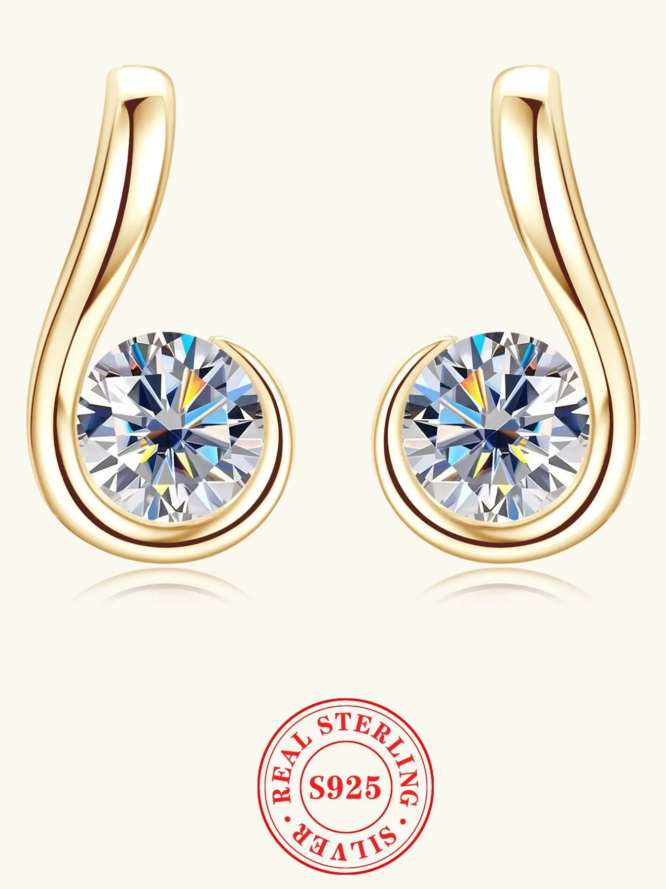 1CT D-color VVS1 moissanite earrings, 925 sterling silver, note design, gold/silver optional, earrings with gift box, jewelry gift