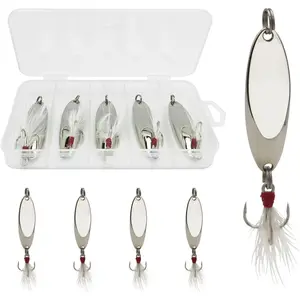 Fishing Spoons Fishing Lures Casting Spoon Metal Jig Lure Trout Lures for Freshwater/Saltwater, Reflective Spoons  with Treble Hooks Fishing Tackle 0.17 oz - 0.63 oz 5 count