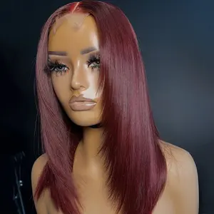 Straight Bob Human Hair Wig Dark 99J Burgundy Lace Frontal Human hair Wigs Pre Plucked 180% Denisity 13x4 Lace Front Wig For Woman