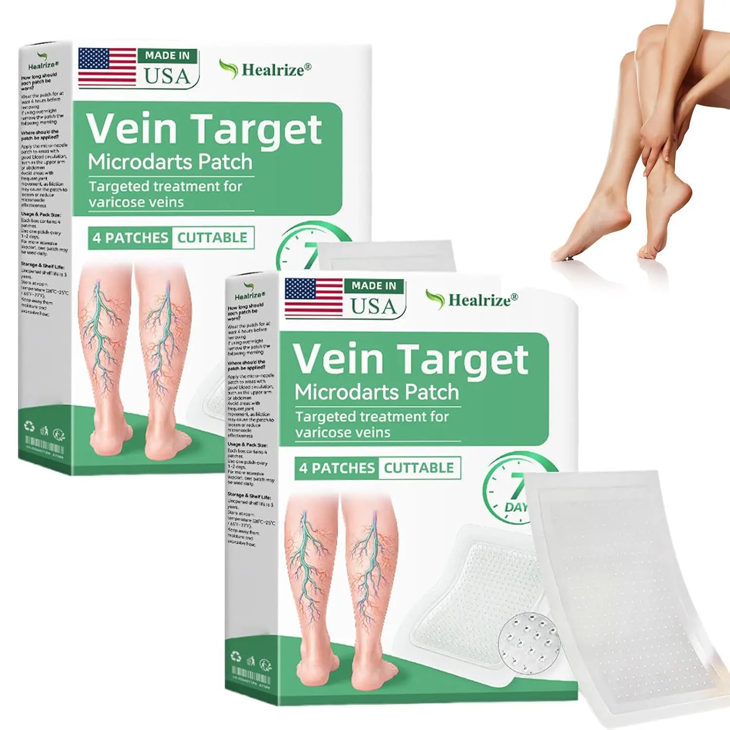 2Box Vein Target Microdarts Patch, Professional Varicose Veins Treatment for Legs, Improves Blood Circulation, Natural Ingredients Varicose Vein Patches for All Skin Types Smooth